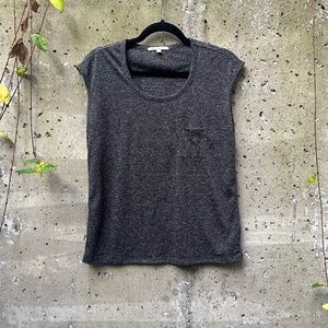 GAP Slub Top, Women's Charcoal Heathered Gray Cap Sleeve Top / Pocket Tee, XS